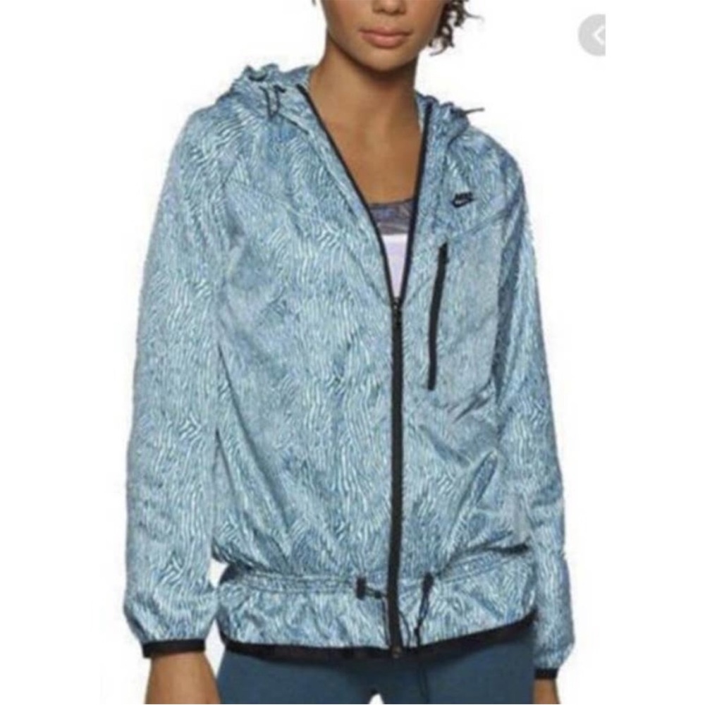NIKE Blue Blacklight Flash Print Windrunner Windbreaker Hooded Jacket M